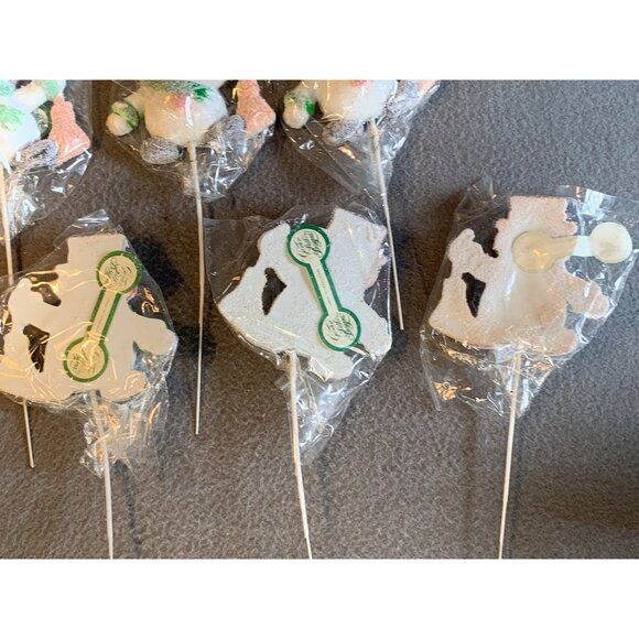 Flocked Snowman Set of 6 Floral Picks Made in Hong Kong Holiday Decor Vintage - Picture 5 of 13